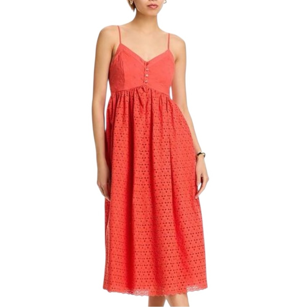 NWT AQUA Coral Sleeveless Eyelet Flare Smocked Back Dress Size Medium
